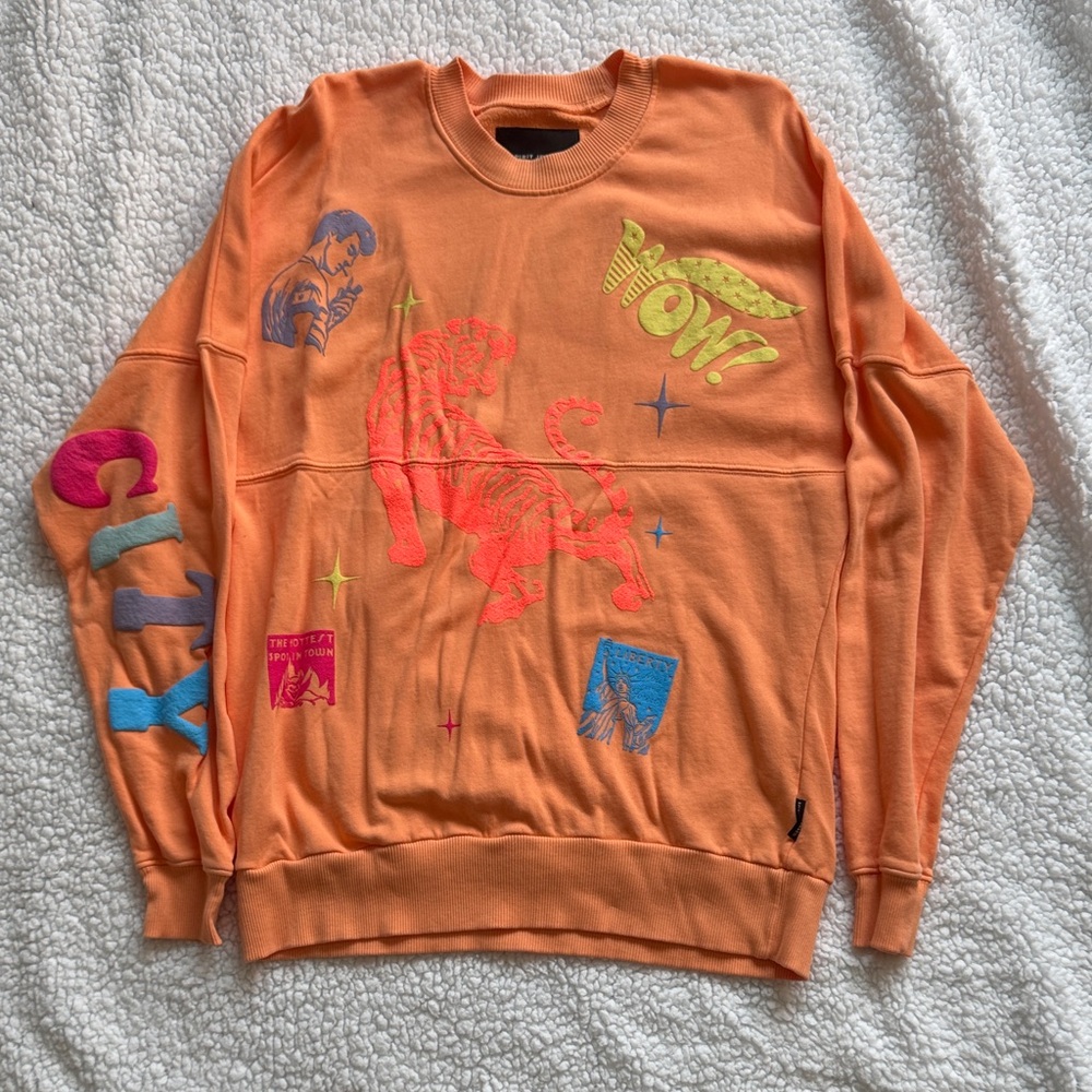 Vibrant Orange Graphic Crewneck Sweater